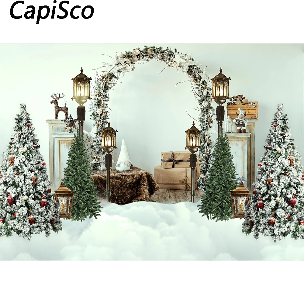 Capisco Christmas Photography Backdrop Kids Child Winter Snowy Street Background Decor Baby Portrait Wreath Photo Studio Props