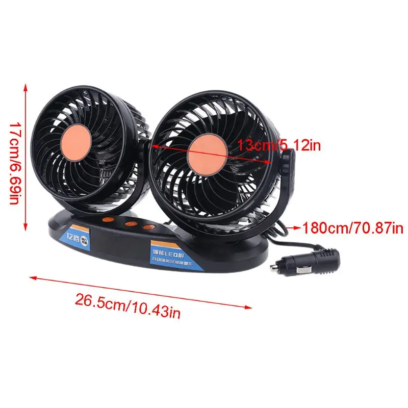 12V 24V Truck Car Fan 12 Speeds 360 Rotatable with Temperature Humidity Display Q81F