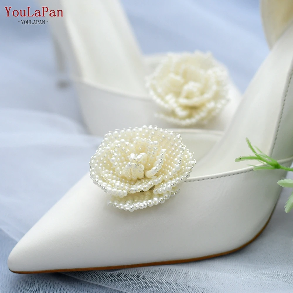 YouLaPan 2 Pieces White Beaded Shoes Clips Bridal Wedding Party Shoes Accessories Women Shoes Clips Elegant Shoes Ornament X32