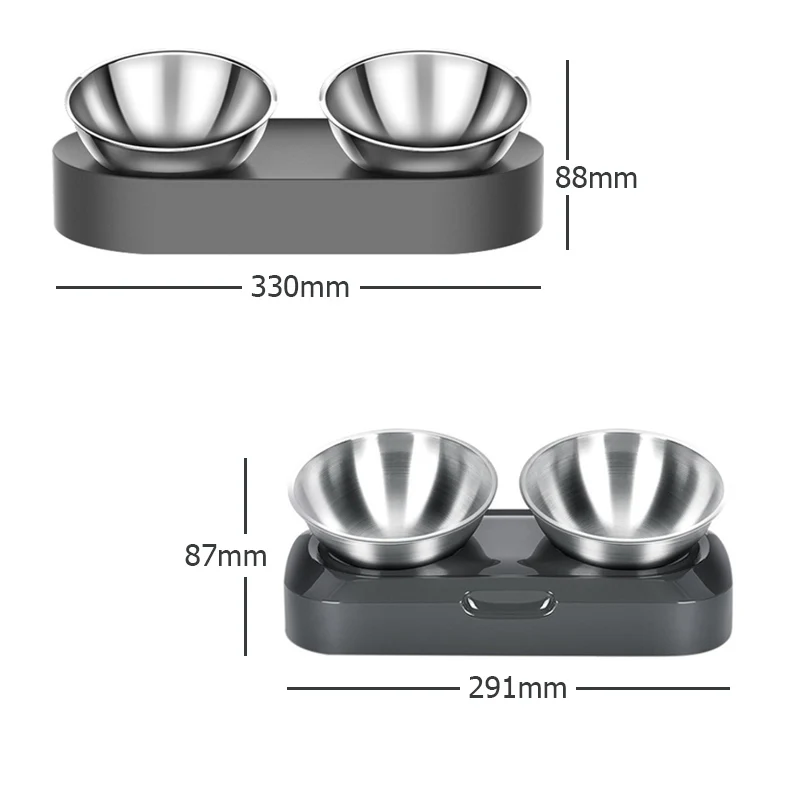 스테인레스 스틸 애완견 고양이 이중 그릇, 조절 가능한 미끄럼 방지 먹이 그릇, 고양이 싱글 또는 더블 그릇 및 피더