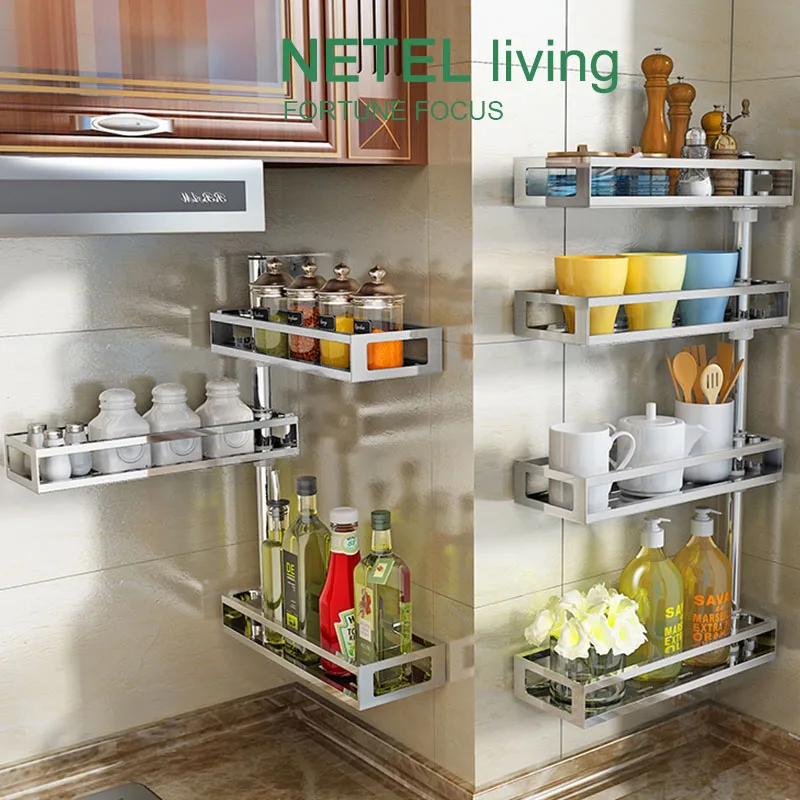 

NETEL Housekeeper on wall Spice rack 304 Stainless steel Kitchen 2-5 tier Storage Organizer Spice Jars Bottle Shelf Holder Rack