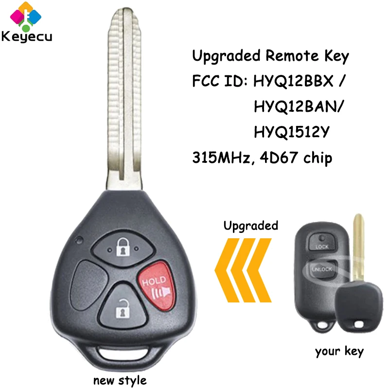 KEYECU Upgraded Remote Car Key With 3 Buttons 315MHz 4D67 Chip for Toyota Tundra Echo Celica Highlander Fob HYQ12BBX HYQ12BAN