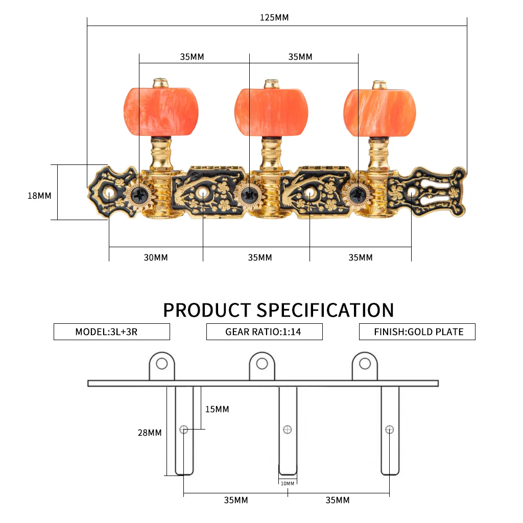 NAOMI Alice AO-020HV2P 2pcs(L&R) Classical Guitar Tuning Keys Pegs String Tuners 1:14 Gear Ration 3+3 Machine Heads