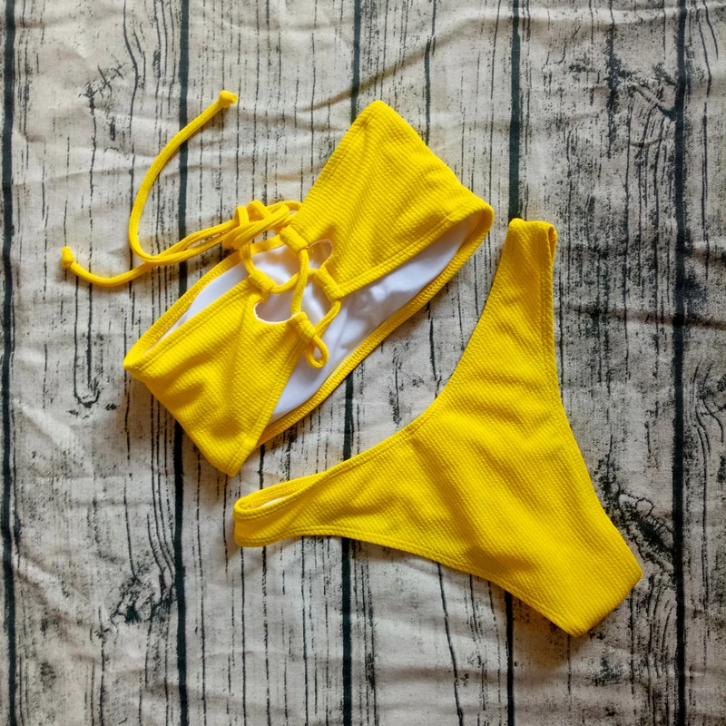 Bikini brasileño unicolor para mujer, traje De baño Sexy con hombros descubiertos, ropa De baño femenina, 2019