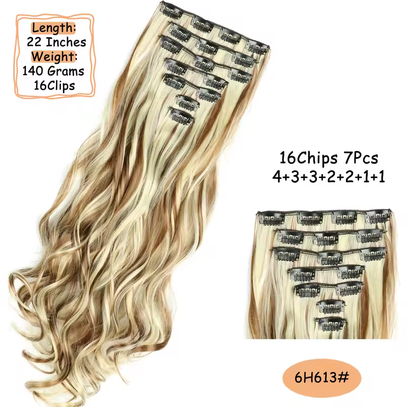 NICESY 16Clips Synthetic 24Inch Long Curly Hair Hairpiece Heat Resistant Hair Extension Clips In Ombre Black Brown Blond Women - Image 23
