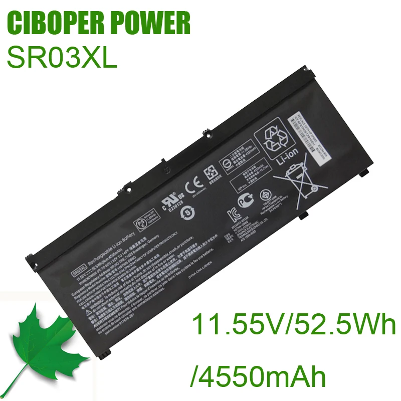 

CP Laptop Battery SR03XL 11.55V/52.5WH For 15-CX 15-DC TPN-Q211 TPN-Q194 Q193 TPN-C133 TPN-C134 HSTNN-DB8Q L08934-2B1 L08855-855