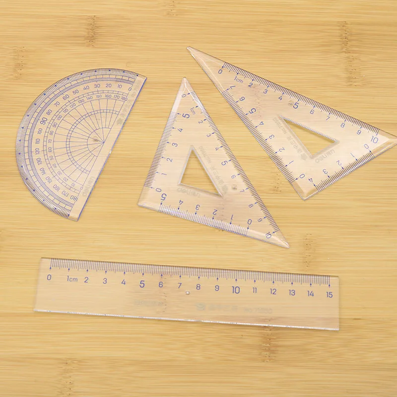 

4 Piece Ruler 15cm Square Plate Length 10cm and Protractor Office and School Supplies Drawing Kit