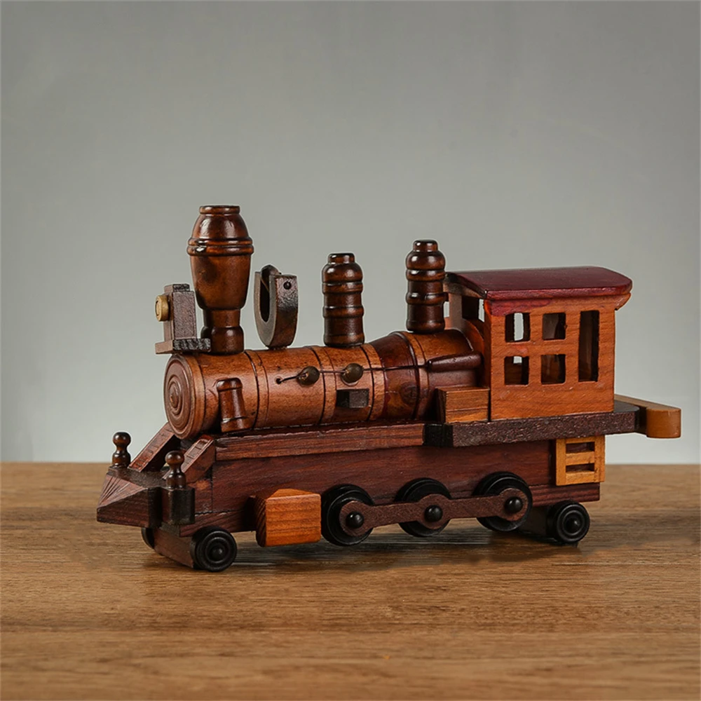 

Retro Industrial Style Wrought Wood Steam Train Model Handmade Train Toy For Home Decor Craft Vintage Ornaments Kids Gift