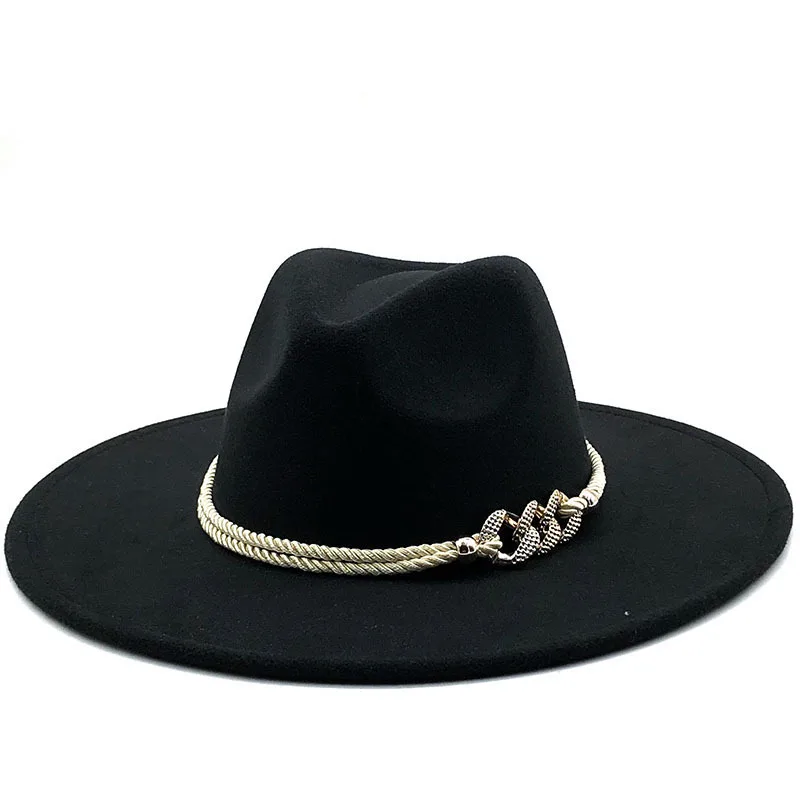 Big Black/white Wide Brim Simple Church Derby Top Hat Panama Solid Felt Fedoras Hat for Men Women artificial wool Blend Jazz Cap