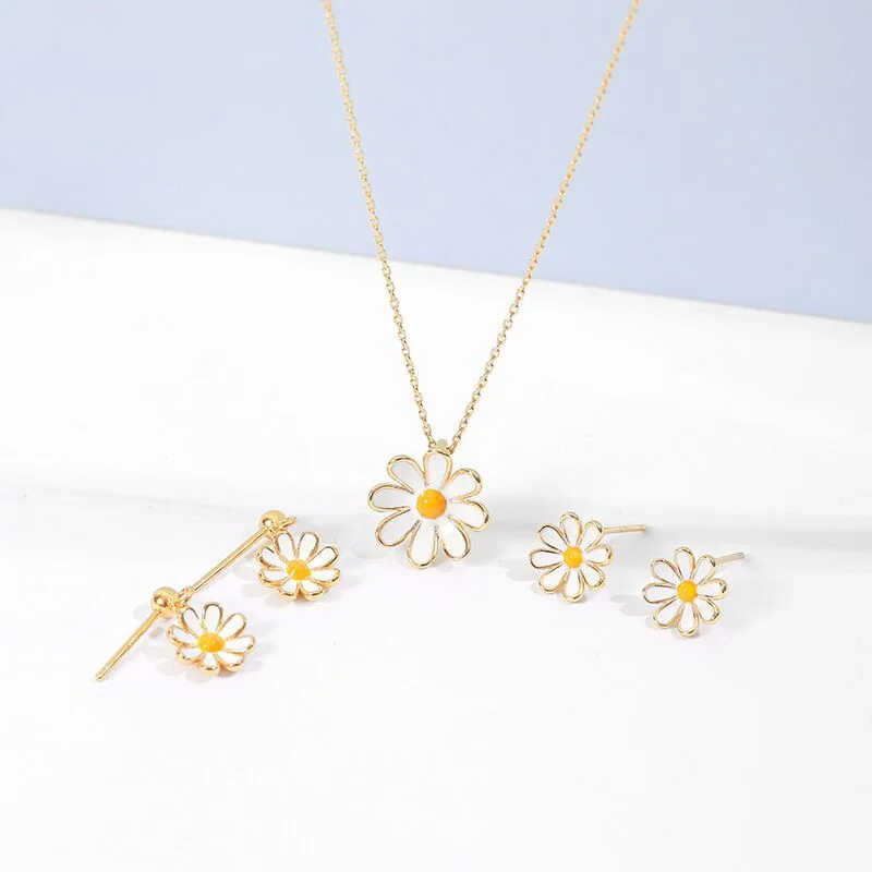 

Lo Paulina S925 Silver Classic Sunflower Daisy Pendant Necklace And Earrings For Girlfriend Wedding Gift Joyas wholesale