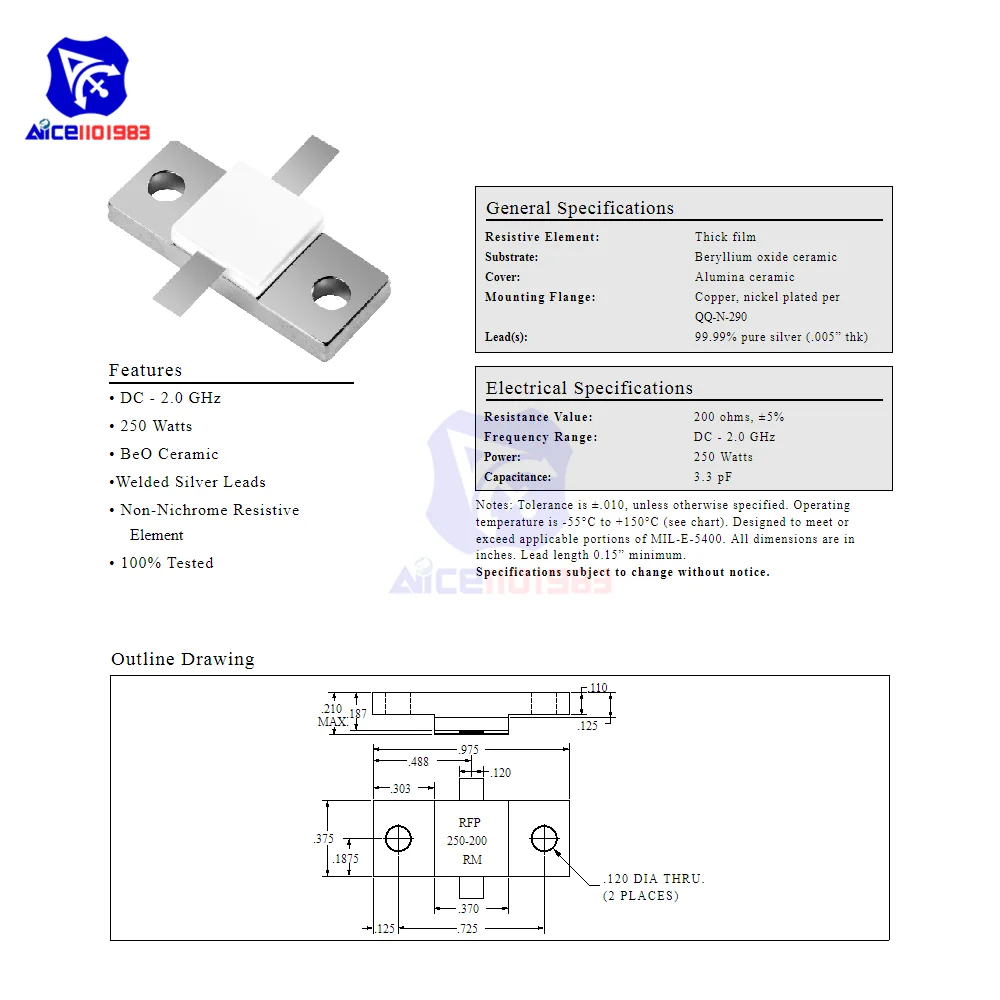Diymore 150 واط 50 أوم تيار مستمر 3 جيجا هرتز 250N50F RF إنهاء الميكروويف المقاوم الدمية تحميل RFP النحاس #4