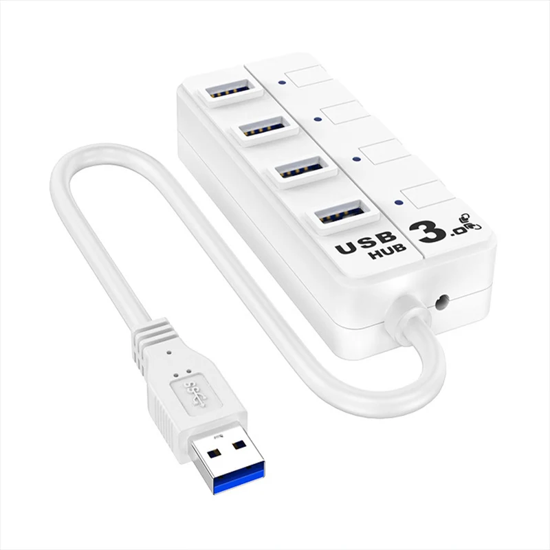 HOJIWI USB 3.0 Hub Splitter Adapter Switch Dock Station 4 Port Indicator Light Multiple Expander for PC laptop Accessories AA25