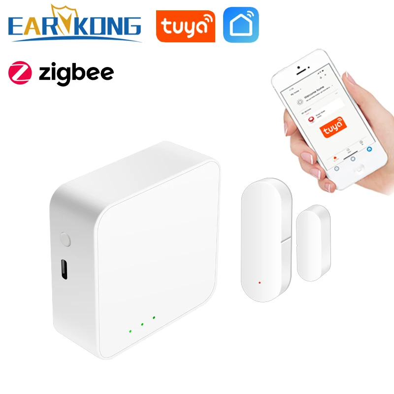 Tuya Zigbee Smart Home Alarm System Door Open Sensor Zigbee Hub Smart Life APP Wireless Remote Works with Alexa Google Home