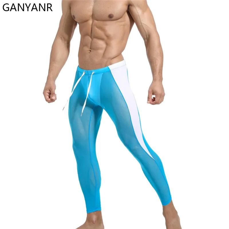 GANYANR Running Tights Men Compression Pants Sportswear Leggings Gym Fitness Basketball Yoga Track Long Dry Fit Funky Sexy Pouch