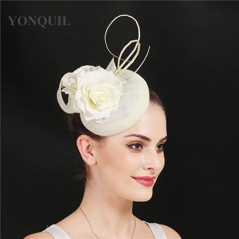 Ivory Flower Fascinator Hat Hair Clip Gorgeous Bride Women Prom Wedding Church Headpiece Elegant Feathers Occasion Headwear