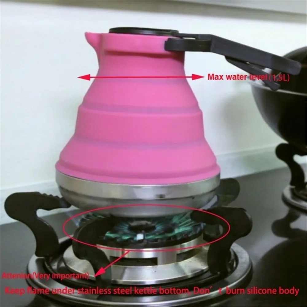 3 Colors Portable Folding Silicone Water Kettle 1.5L Water Pot Outdoor Camping Travelling Hiking Kitchen Tools Tea Coffee Kettle