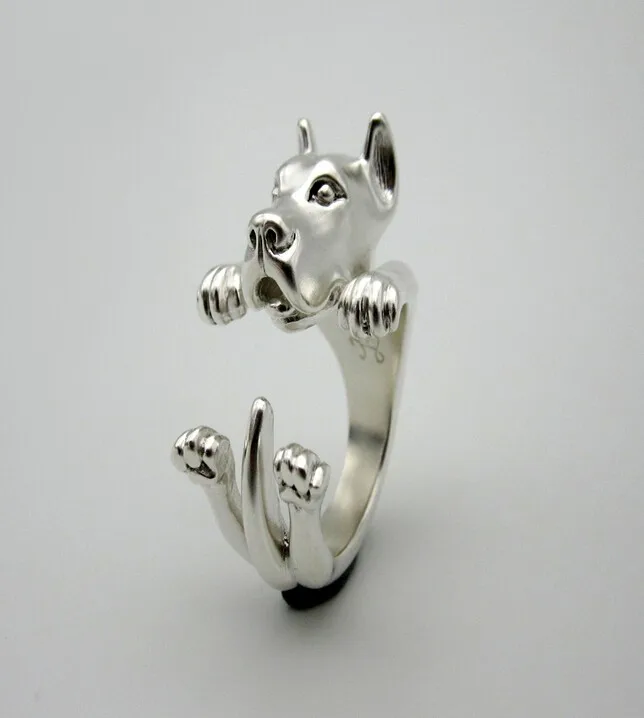 G.SKY (Buy One Get One More for Free) Great Dane Ring Free Size Dog Ring Adjustable Handmade Embossed Alloy Plated