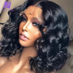 Luffywig Short Wavy PU Silk Base Wig 5x5 Silk Base Lace Closure Wig Bob Lace Front Human Hair Wigs Pre Plucked Remy Hair Wigs