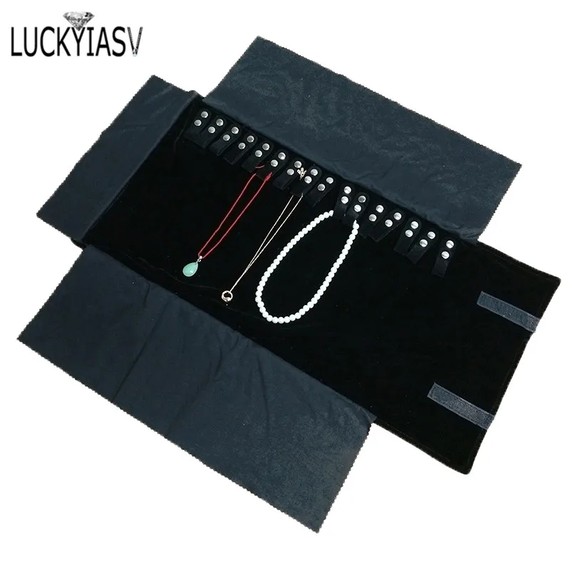 Large Capacity Bags Black Leather PU Jewelry Pouch Necklace Earrings Rings Display Case Portable Jewelry Organizer for Travel