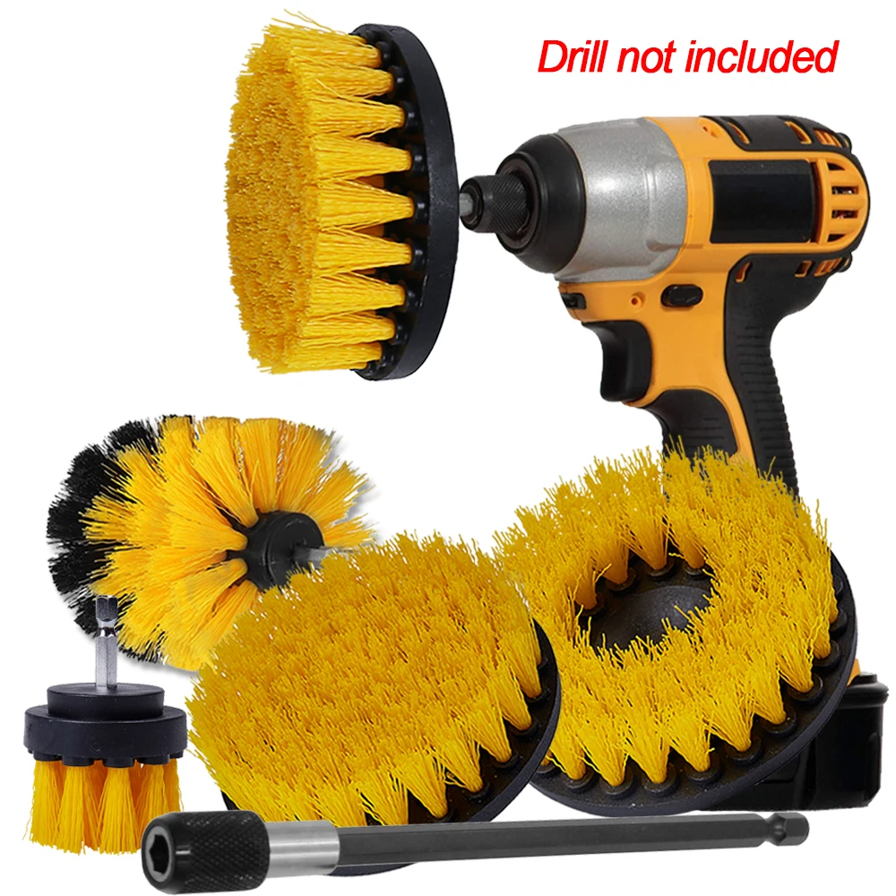 

4Pcs Power Scrubber Drill Brush + 1pc 15cm Extension Tube Car Wheel Brushes for Rims Washing Bathroom Tub Shower Cleaning