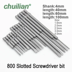 5Pcs/set Slotted Screwdriver Bit 800 4mm Shank Flat Head Slotted Tip Electric Screw Driver Hand Tools length 40MM 60MM 100MM