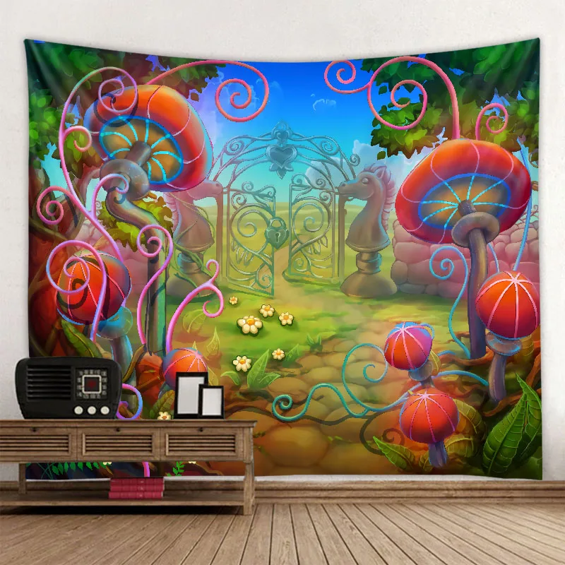 Psychedelic Mushroom 3D Printing Tapestry Hippie Fantasy Colorful Art Tapestry Mandala Bohemian Family Dormitory Wall Decoration