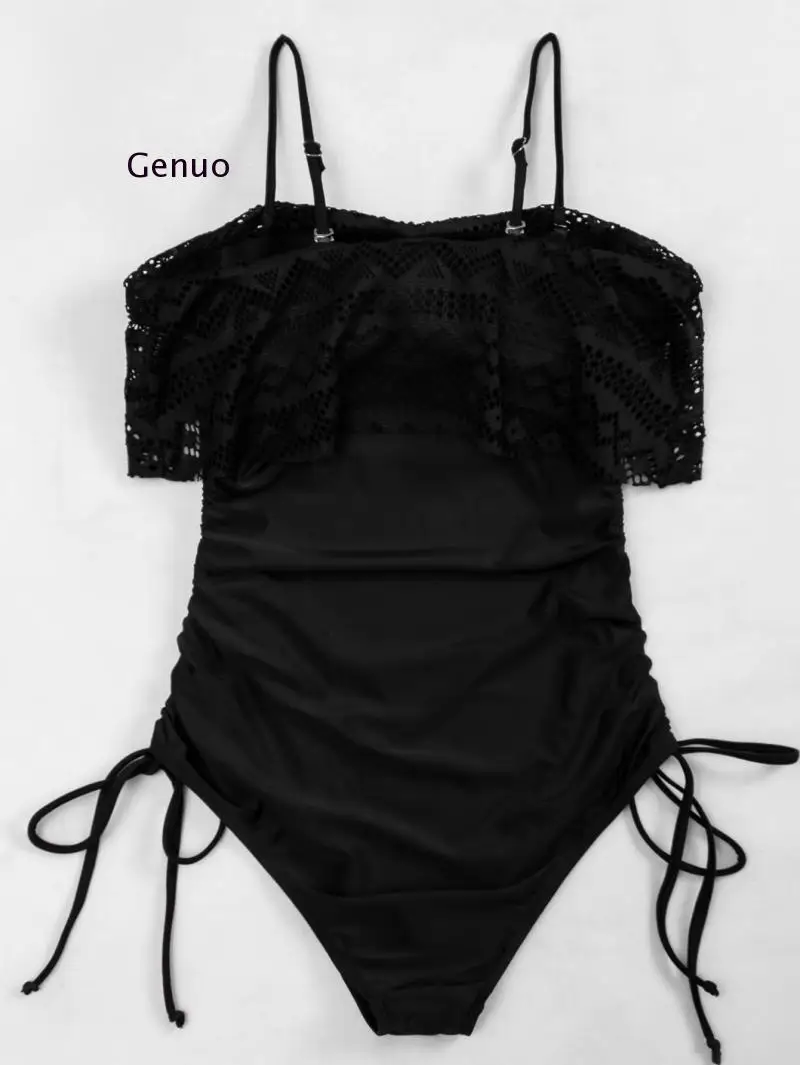 2021 Sexy Black Lace  Swimsuits for Female One Shoulder Women's Swimwear Push Up Bathing Suits Bodysuits Beach Wear