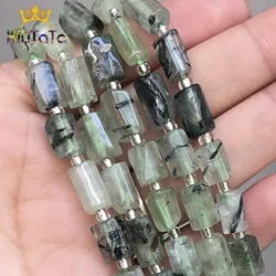 Natural Faceted Green Prehnites Stone Beads Cylinder Loose Beads For DIY Jewelry Making Bracelet Charms Accessories 7.5inches