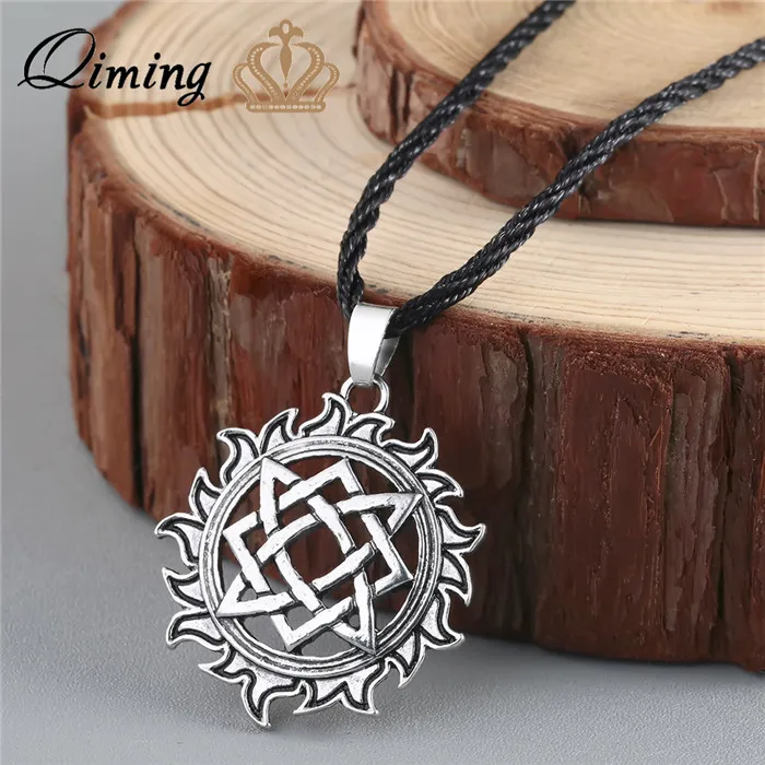 QIMING Alatyr Star Sun Symbol Pendant Necklace Amulet Pendant Norse Occult Germanic Pagan Men Necklace Ancient Slavic Jewelry