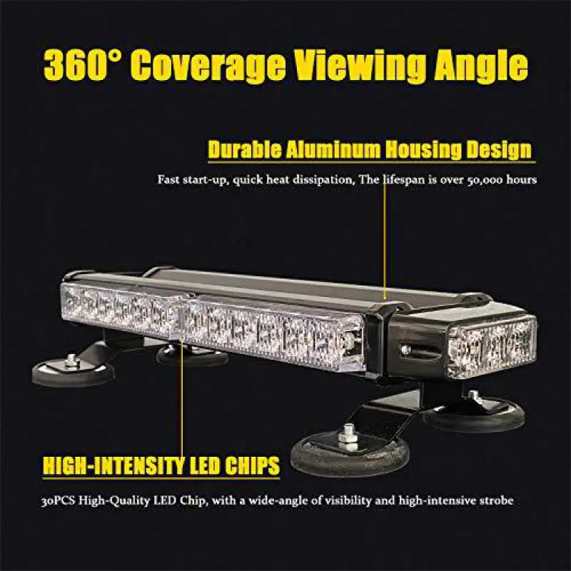 LED Strobe Light Bar Double Side Amber Emergency Hazard Warning Safety Beacon Lights for Vehicles Cars Tow Trucks Snowplow