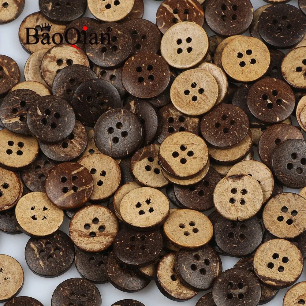 20/50/100pcs 4 Hole Round 15mm Brown Coconut Shell Button For Clothing Scrapbook Decoration Sewing Accessories DIY Crafts