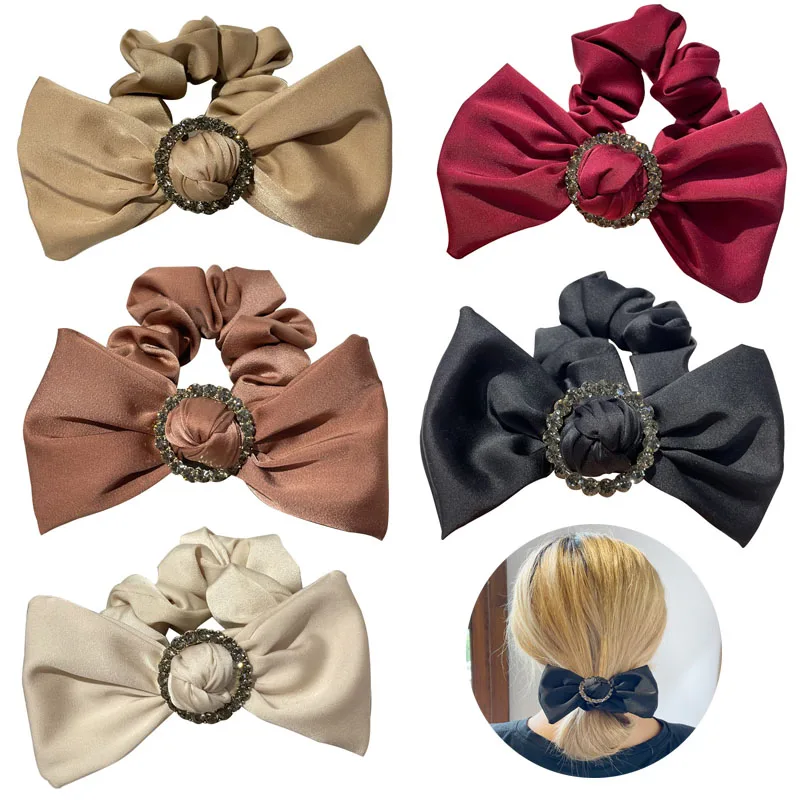 Women Elegant Luxury Rhinestone Bow Elastic Hair Bands Sweet Hair Decorate Scrunchie Hair Tie Fashion Hair Accessories