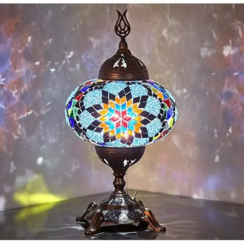 

(15 Colors) Battery Operated Mosaic Table Lamp with Built-in LED Bulb, english Moroccan Handmade Mosaic Table Desk Bedside Mood