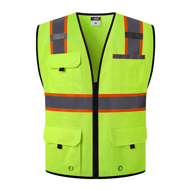 High Visibility Reflective Safety Vest with Zipper and Pockets Breathable Mesh Vest Orange and Yellow L XL XXL