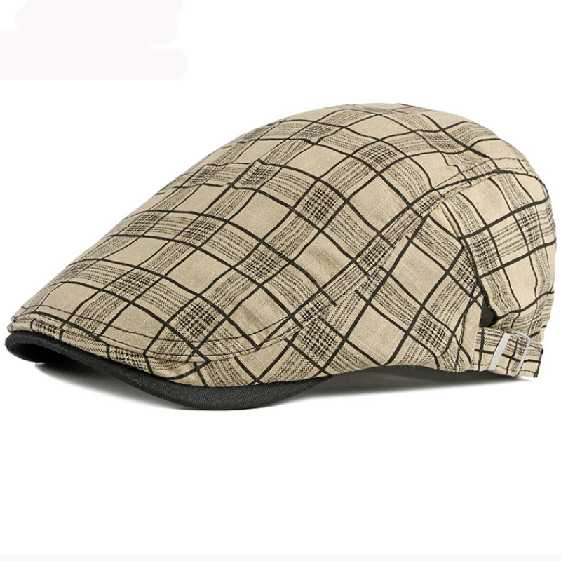 HT3013 Caps for Men Beret Men Women Spring Summer Hat Retro Plaid Flat Cap Unisex Breathable Sun Hat Beret Adjustable Beret Cap