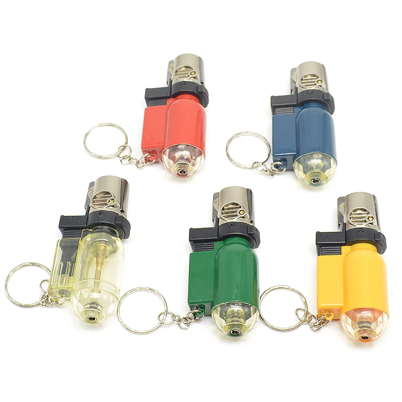 Rechargeable Mini Gas Lighter Metal Jet Butane BBQ Torch Lighter With Keychain