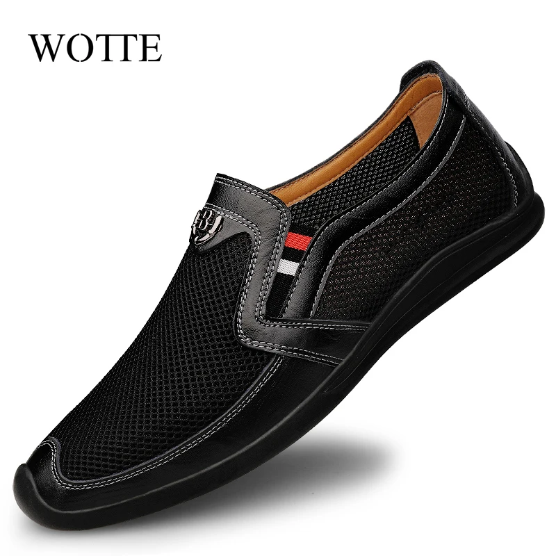 2021 Genuine Leather Loafers Men Luxury Brand Rubber Casual  Men Shoes Slip on Breathable Flats Driving Shoes Mens Big Size