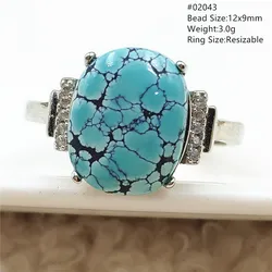 Natural Green Turquoise Adjustable Ring Women Men Rare Oval Beads Blue Turquoise 925 Sterling Silver Stone AAAAA