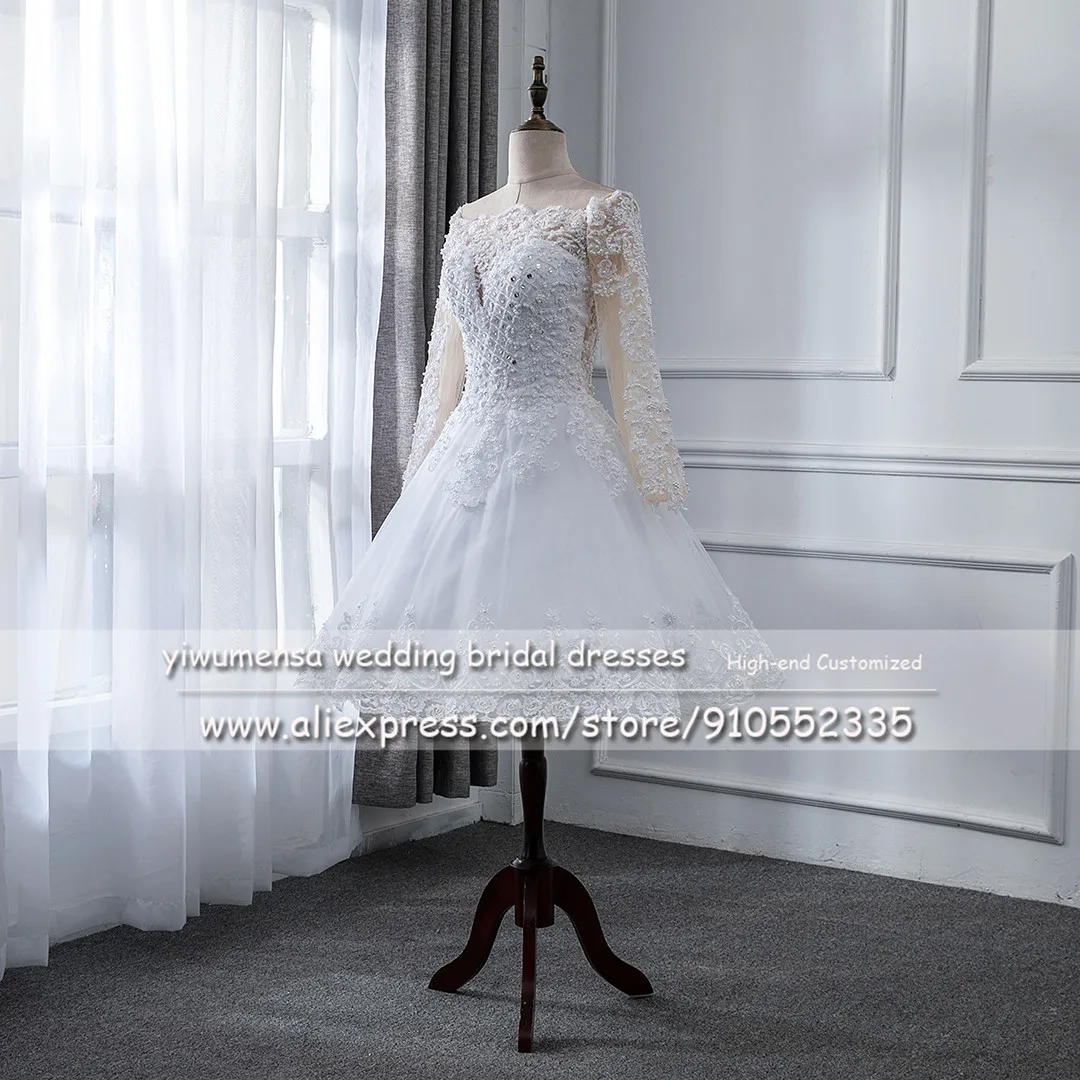 Illusion Tulle A Line Abiti da sposa Cristalli Applicazioni di perline Abito da sposa Gonna corta su misura Abbigliamento da matrimonio per donna