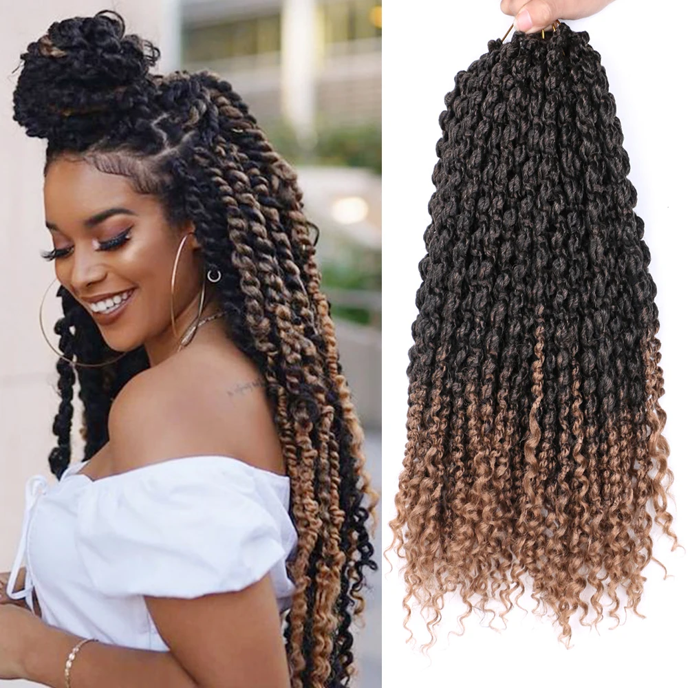

Natifah Crochet Hair Extensions Synthetic Braiding Hair Faux Locs Spring Twist Hair Curly Ends Ombre Bug 1B Color 14 Inch 75g