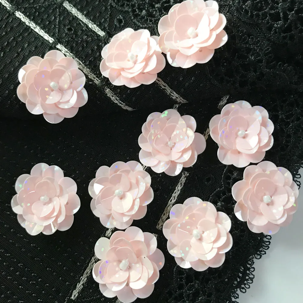 10Pcs/Lot Sequins Flowers Patches Sew On Beads Applique Clothes DIY Shoes Bags Accessories