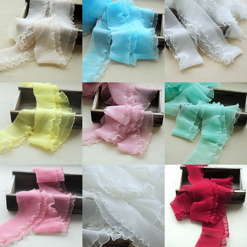 10Meters Luxury Guipure Embroidery Lace Fabric One Edge Ruffle Trim Pink Blue Ribbon Home Dolls Skirts Clothing Sewing Supplies