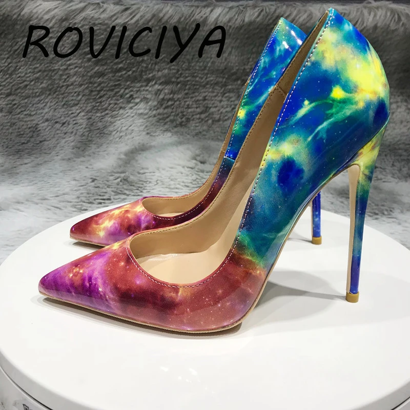 

Pointed Toe Colorful 12cm High Heels Pumps Women Nightclub Sexy Shoes Woman Party Nightclub 10cm 8cm QP106 ROVICIYA