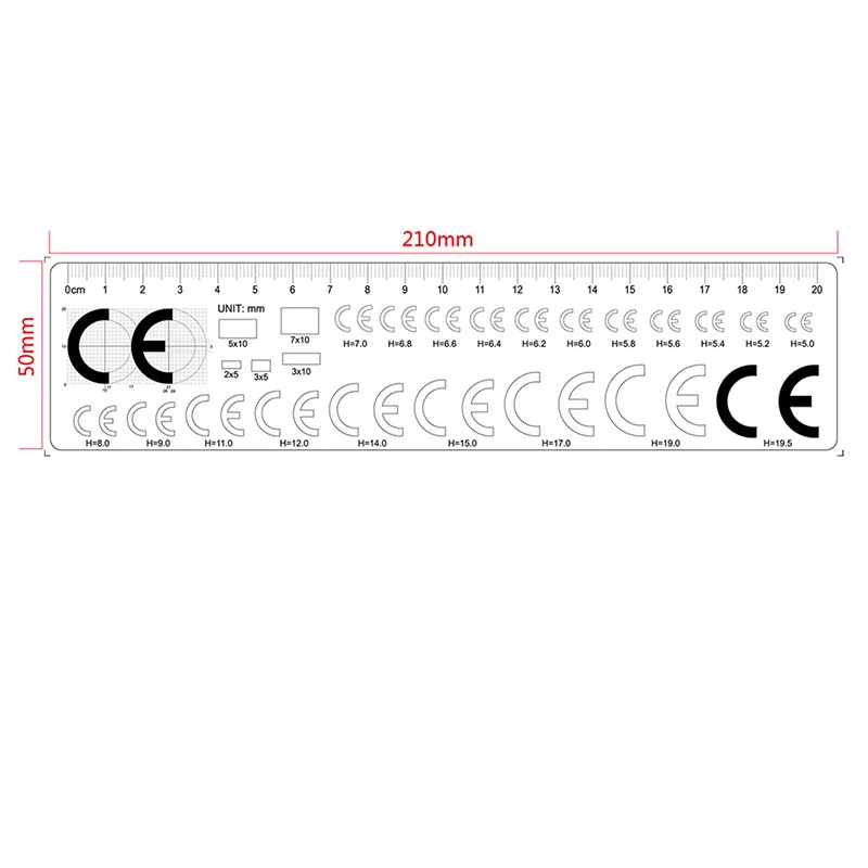 Standard CE Caliper Gauge Contrast Test Card CE Caliper Measuring Instrument Ruler 210x50mm Length Customizable Micrometer