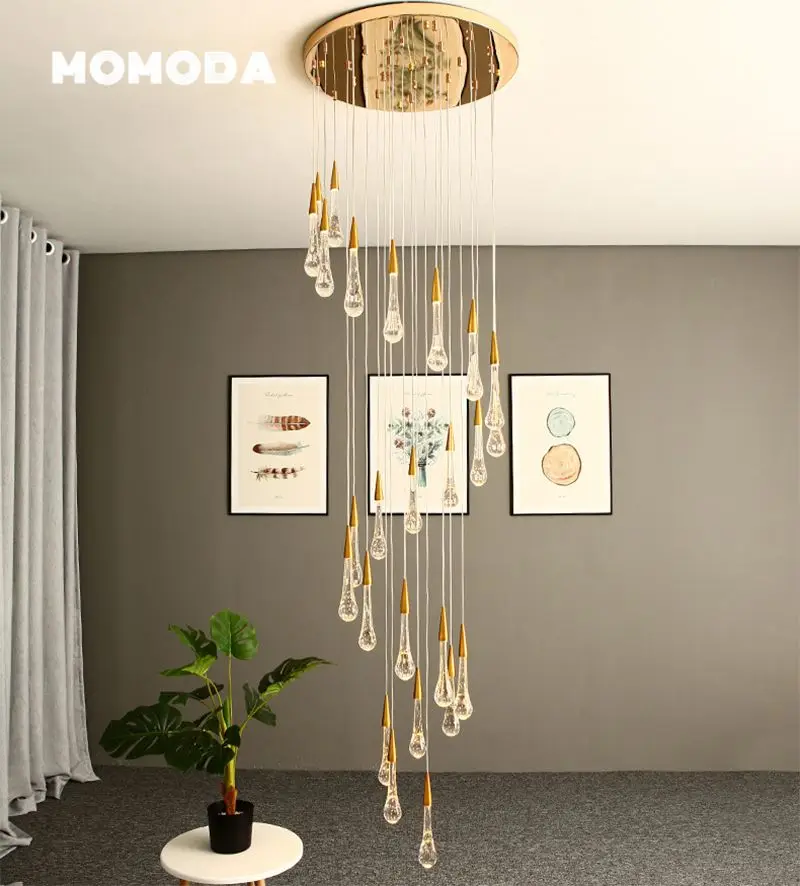 Nordic Water Drop LED Chandeliers Modern Gold Metal Bubble Crystal Pendant Lamps Bedroom Living Room Staircase Lights Fixture