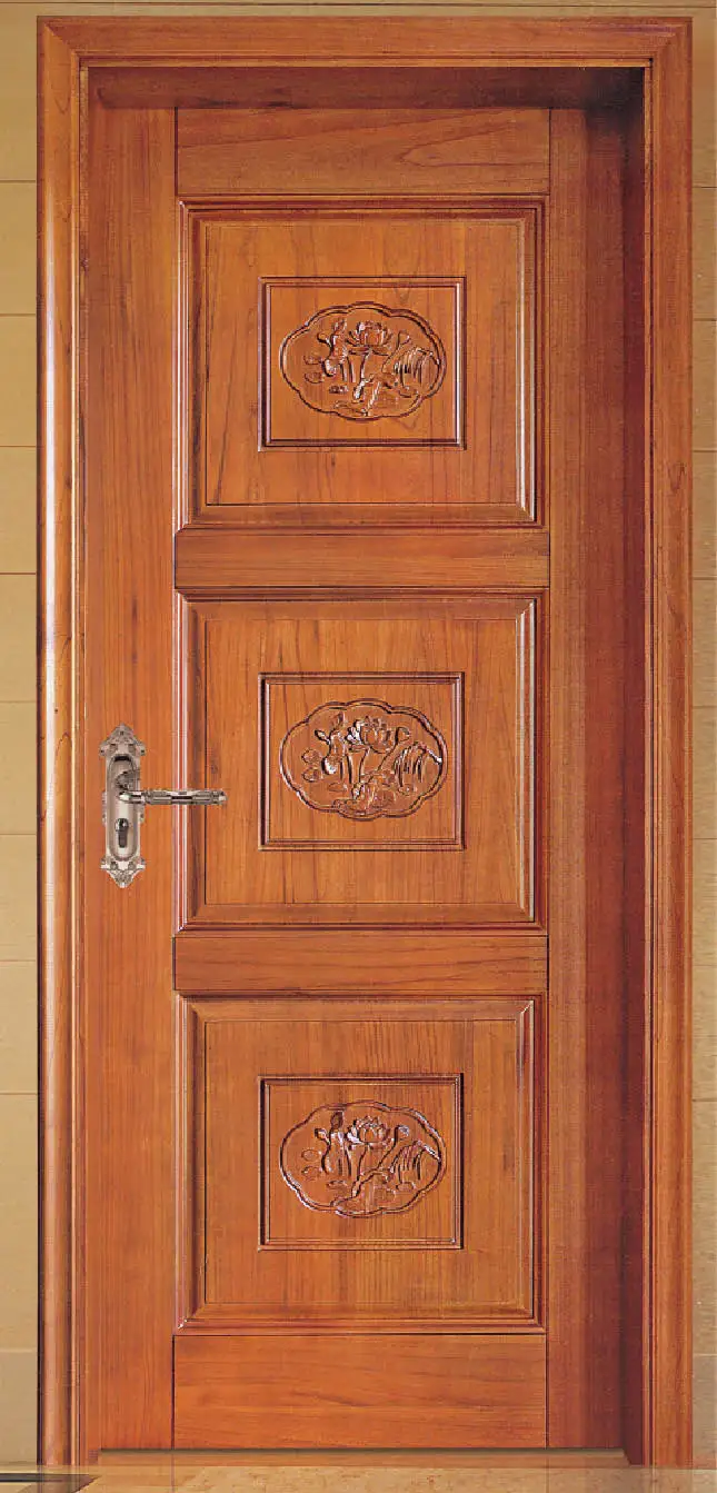 Luxury Carving Designs Thailand Oak Interior Single Solid Wood Door  C010