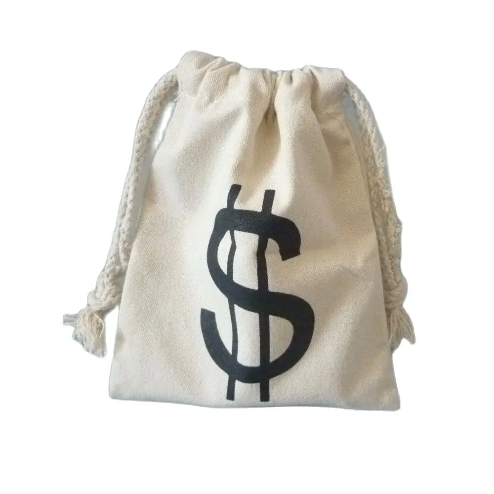 1 Piece Natural Color $ Dollar Bag Black White Gift Bag Cotton Canvas Drawstring Pouch Wedding Christmas Favor Bolsos Canva