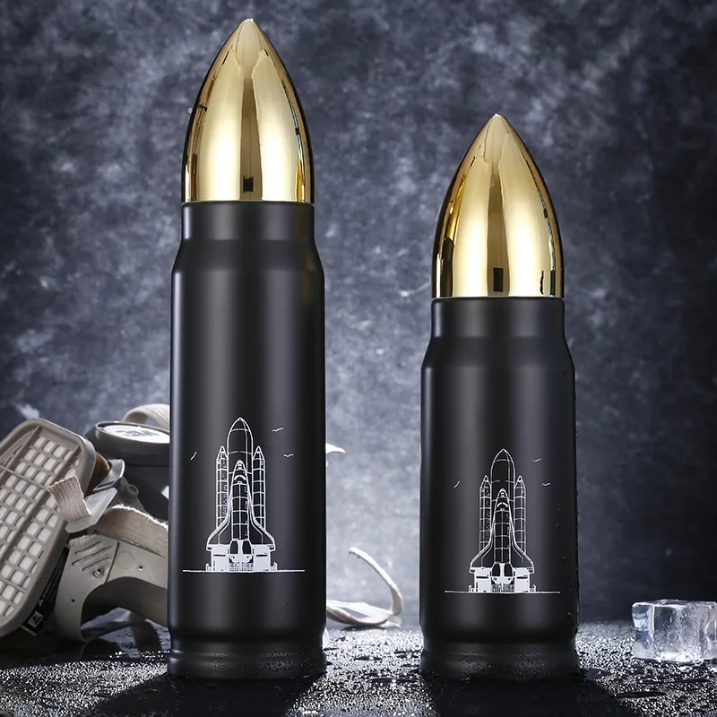 350ml 500ml Bullet Thermos Insulated Vacuum Flasks For Army Men Water Coffee Tea Bottles Keep Hot Cold Rocket Military Drink Cup