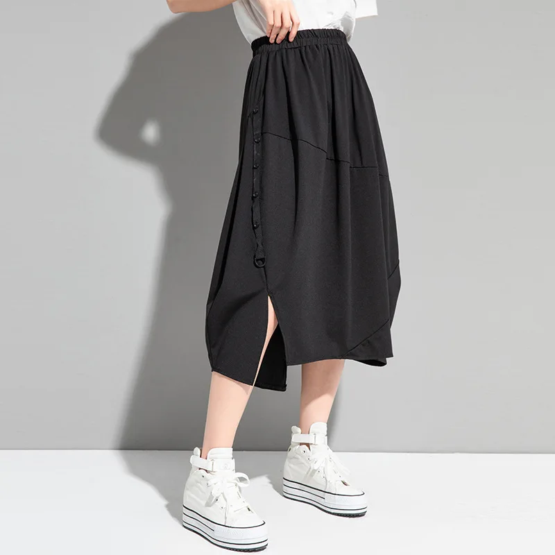 Ladies Flower Bud Skirt Summer New Classic Dark Fashion Popular Personality Splicing Slit Youth Leisure Loose Large Size Skirt