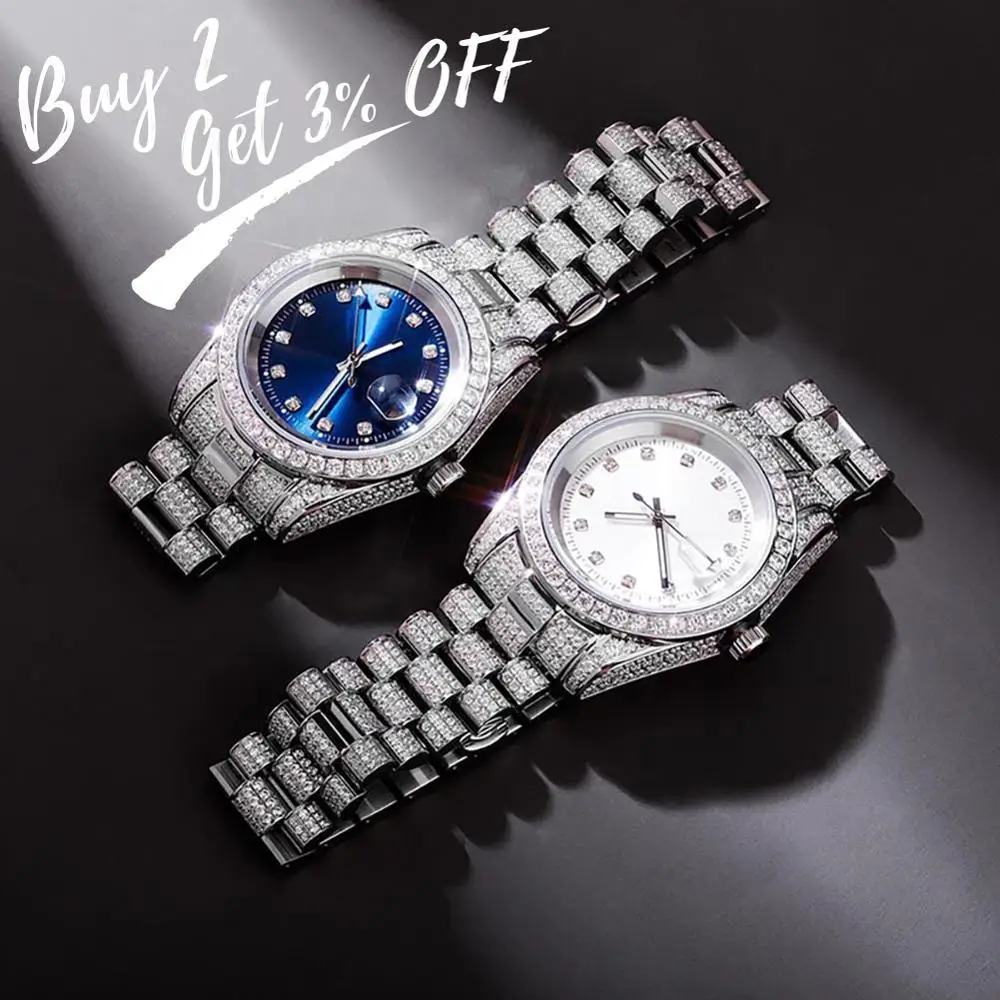 TOPGRILLZ Iced Presidential Mens Watch Luxury 18K White Gold stainless steel Watch with zirconia